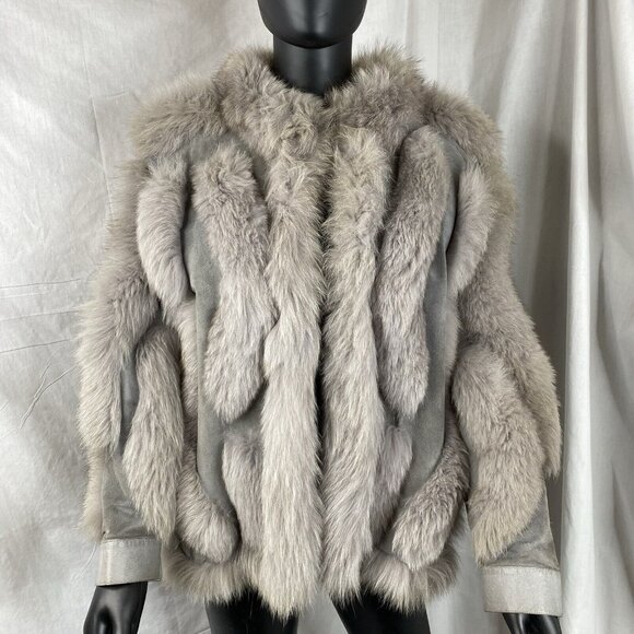 Vintage GRAY FOX FUR & SUEDE LEATHER JACKET Coat size Small Mob Wife 70s 80s - Picture 1 of 16
